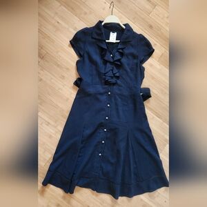 CHANEL Blue Ruffled Buttoned Shirt Dress
